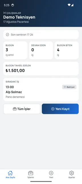 Mobil uygulama ana ekranı: bugünkü işler ve sıradaki randevu